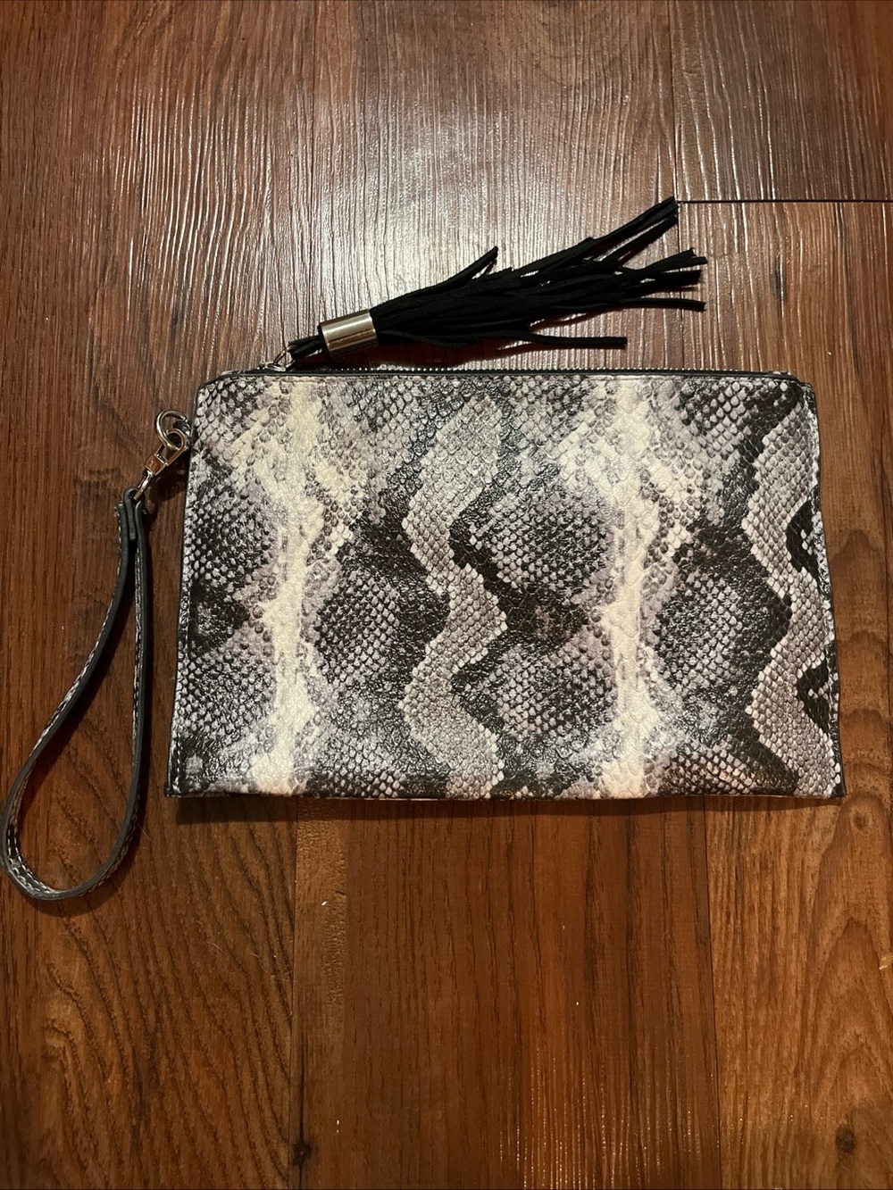 INC International Concepts Snakeskin Print Wristlet Clutch with Tassel
